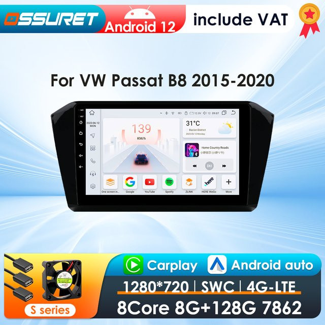 OSSURET Android 13 Autoradio mit 10 Zoll Display für VW Passat B8 2015-2020, Multimedia-System mit GPS, Carplay und 360 Kamera, Schwarz - Bild 1