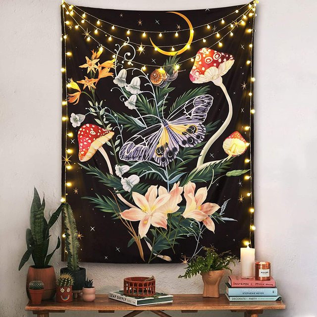 VIKAMA Mandala Wandteppich mit Sonnenblumen und Portrait im Boho-Stil, Mehrfarbig, B/H: 60 x 40 cm - Bild 1