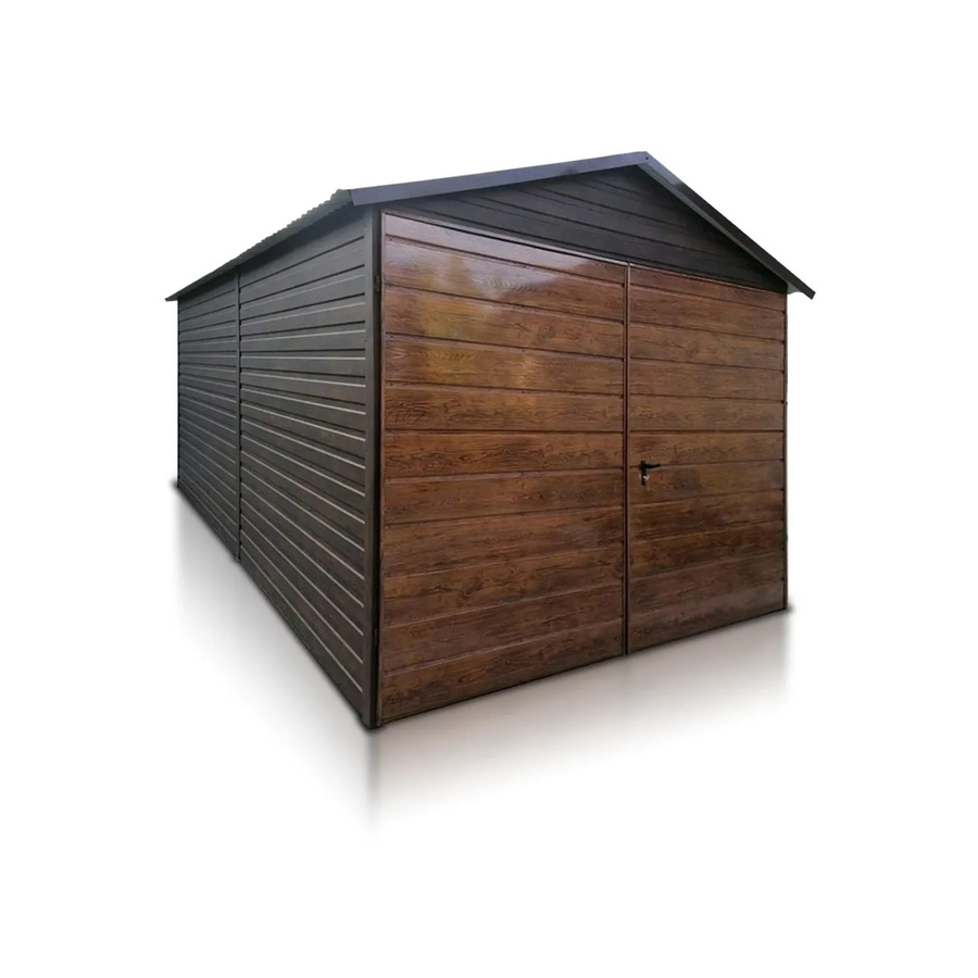 Liderstal Einzelgarage Premium aus Trapezprofilblech mit Satteldach und Doppelflügeltor in Holzoptik Braun, B: 500 cm, H: 260 cm, T: 300 cm - Bild 2