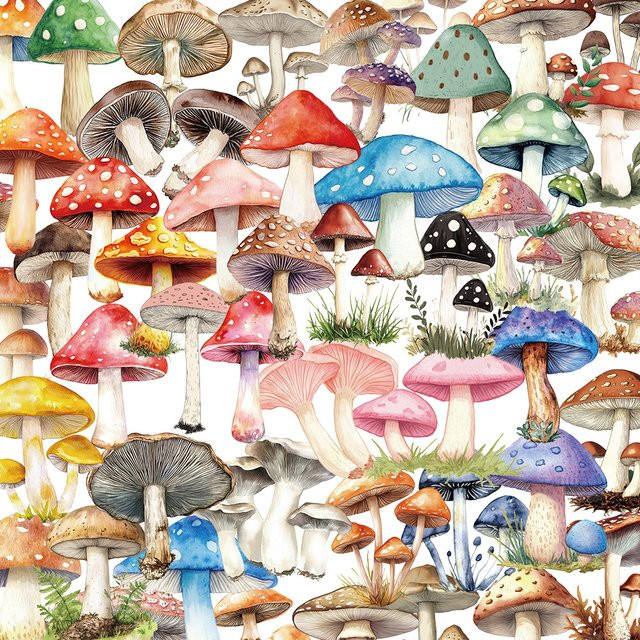 50 bunte Pilz Aufkleber aus wasserfestem PET zum Dekorieren von Handyhüllen, Notizbüchern und Thermosbechern, Multicolor - Bild 1