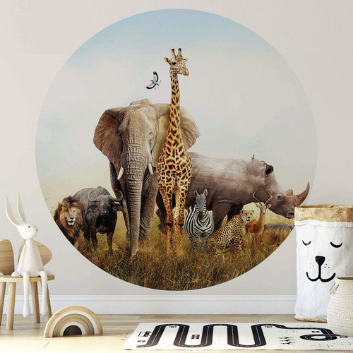 K&L Wall Art Runde Vliestapete Afrika Safari Tiere mehrfarbig matt - Bild 2