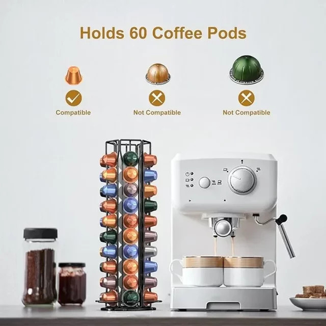 Drehbarer Nespresso Kapselhalter aus Metall für 60 Pods, Kaffeekapsel Aufbewahrungsregal Turmständer, Höhe: 37,5 cm, Breite: 15,0 cm, Tiefe: 15,0 cm - Bild 1