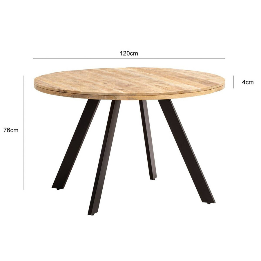Moderner Esstisch aus Mango Massivholz in Braun mit Eisenbeinen, H x B x T: 76 x 120 x 50 cm - Bild 2
