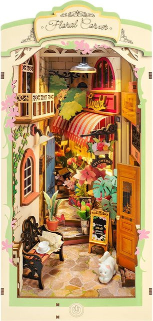 Robotime Blumen-Eck-Bücherregal, 3D Holzspielzeug, DIY-Modell - Bild 1