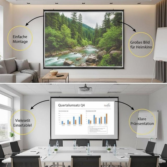 Manuelle Rollleinwand für Heimkino und Büro, 84 Zoll, Format 4:3, Mattweiß, B: 171 cm, H: 128 cm - Bild 1