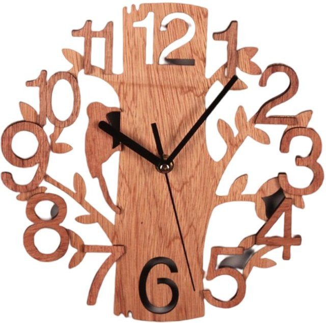 Tooarts Wanduhr in Baumform aus Holz, leise und nicht tickend, modern in Schwarz und Braun - Bild 1