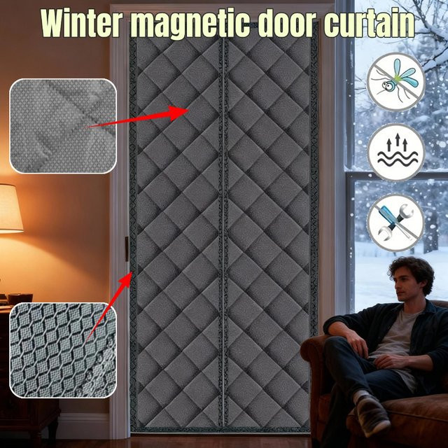 Magnetischer Türvorhang mit Rautenmuster für Wärme- und Kälteschutz, blickdicht, Grau oder Braun - Bild 1
