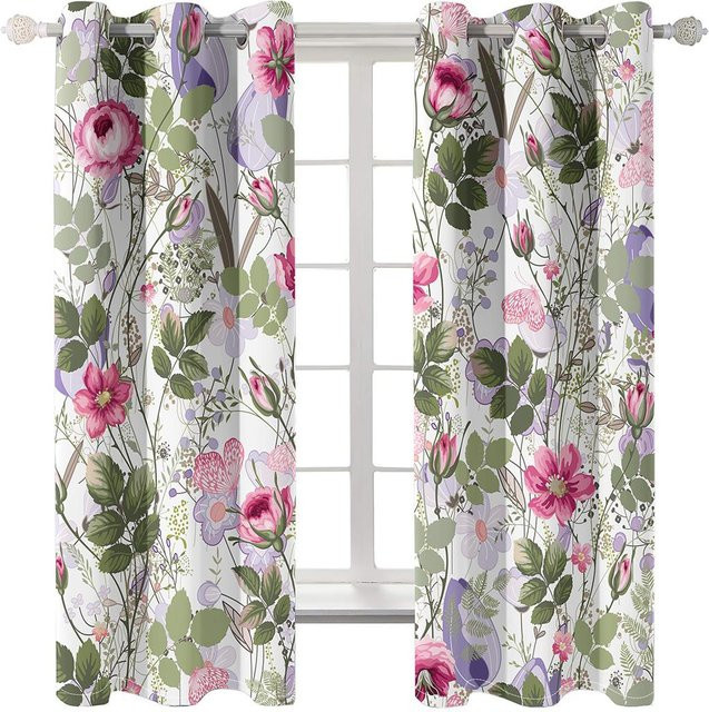 Yiran Furniture Vintage Blumenmuster Fenstervorhänge aus Polyester, 2 Stück, halbtransparent, Multicolour, Breite: 70 cm, Höhe: 185 cm, inklusive Haken - Bild 1