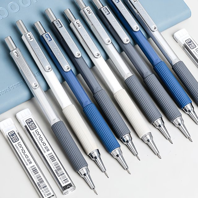 Kolorowys Druckbleistift-Set aus Metall in Weiß und Multicolour mit Ersatzminen und Radiergummi, Stärken 0,3 mm, 0,5 mm und 0,7 mm für Künstler und zum Zeichnen - Bild 1