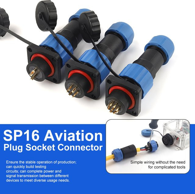 DIY GO Stecker und Buchse Typ SP16-2 quadratische Luftfahrt-Steckdose als elektrischer Kabel-Stoßklemmenblock in den Ausführungen 3, 4, 5, 6, 7 oder 9-polig - Bild 1