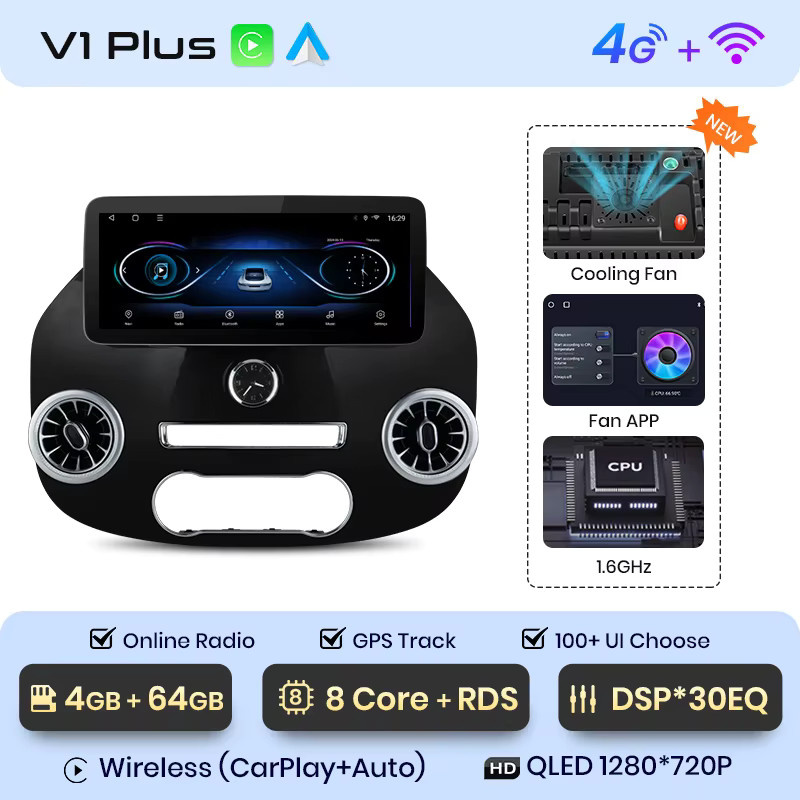 Junsun Wireless CarPlay und Android Auto Radio für Mercedes Benz Vito W447 2014-2022, 12,3 Zoll Multimedia-Autoradio mit GPS und 4G, Schwarz - Bild 3
