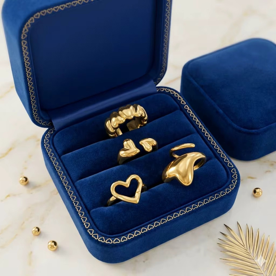 St-Delan Ringe Set, Edelstahl, Gold, Herz, Damen - Bild 1