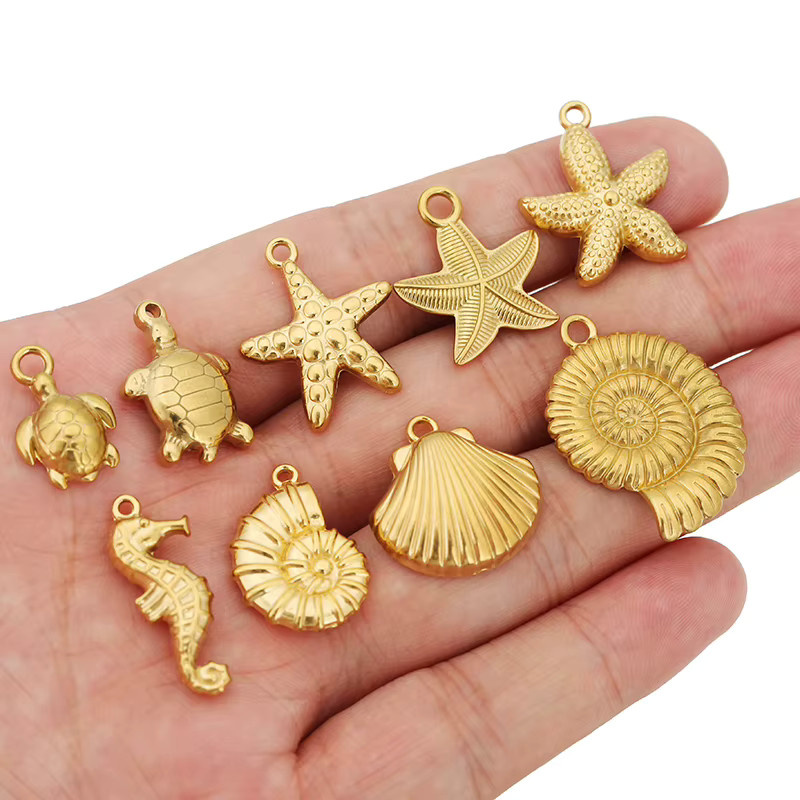 Semorilry Charms, Edelstahl, Gold, Muschel Seestern Schildkröte, Unisex - Bild 2