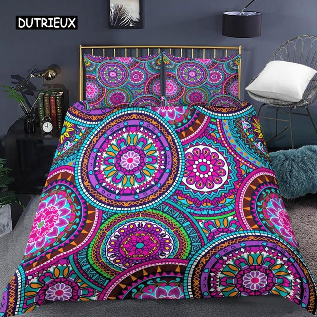 Binchi Outdoor Product Bettwäsche-Set mit Mandala- und Blumenmuster im Boho-Stil, Multicolour, Polyester, B/H: 140 x 200 cm - Bild 1