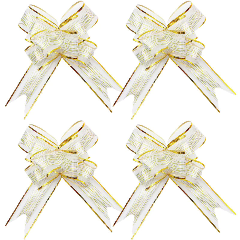 Homearound Netzband Blumenschleife mit Goldrand und handgezeichnetem Blumenmuster, 10 Stück pro Packung, B: 22 cm, H: 26 cm, Farbe: Gold/Weiß - Bild 2