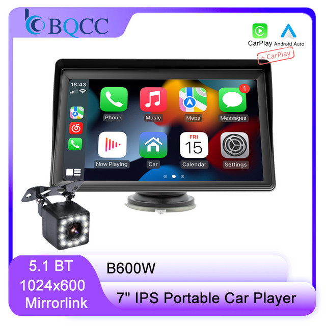 BQCC Tragbarer 7 Zoll IPS HD MP5 Auto-Player mit Mirrorlink, WIFI, Bluetooth, Android Auto und Apple CarPlay in Schwarz - Bild 1