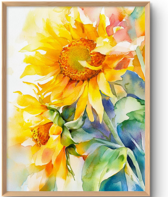 Moderne Sonnenblumen-Leinwandkunst von SHENCHEN als bunter floraler Wanddruck in Multicolour - Bild 1