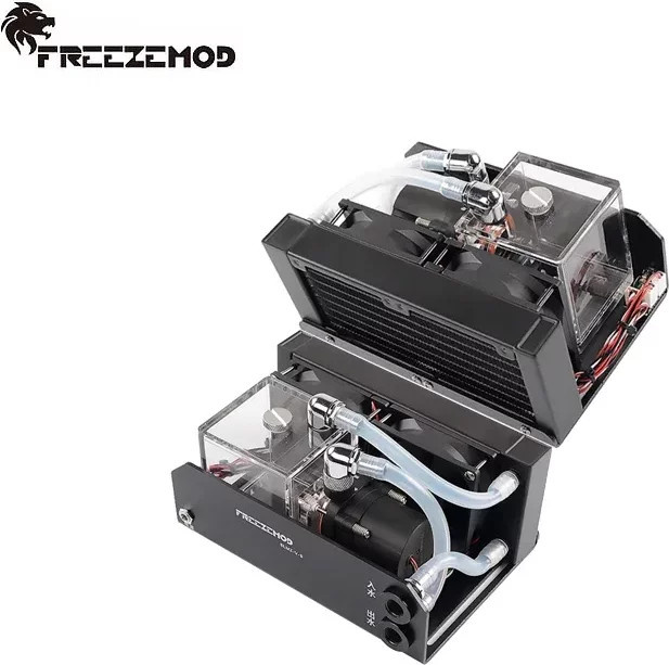 FREEZEMOD PC Externe Wasserkühlungsdock Industrielles Wärmeableitungsmodul mit zwei Lüftern und 300 ml Wassertank, Schwarz - Bild 1