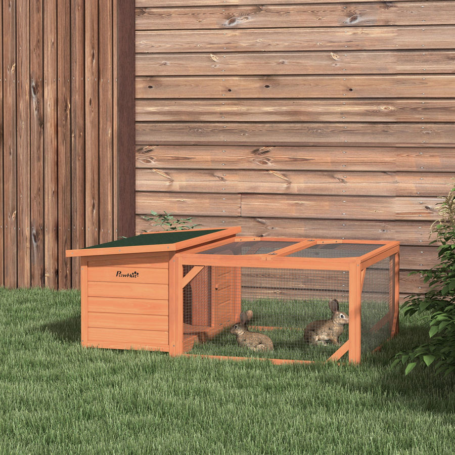 PawHut Kleintierstall Zwergkaninchenstall aus Tannenholz in Orange und Grün mit öffnendem Asphaltdach, B/T/H: 125,5 x 100 x 49 cm - Bild 2