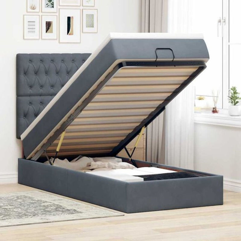 Vidaxl Ottoman Polsterbett mit Matratze und LED in Dunkelgrau Samt B/T/H: 80 x 200 x 118 cm - Bild 1