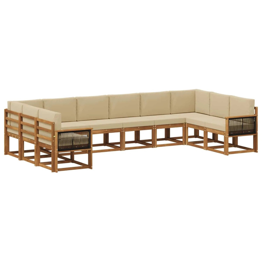 vidaXL Outdoor-Sofagarnitur aus Massivholz Akazie in Natur und Beige mit 10-teiligem Set inklusive Sitz- und Rückenkissen - Bild 2