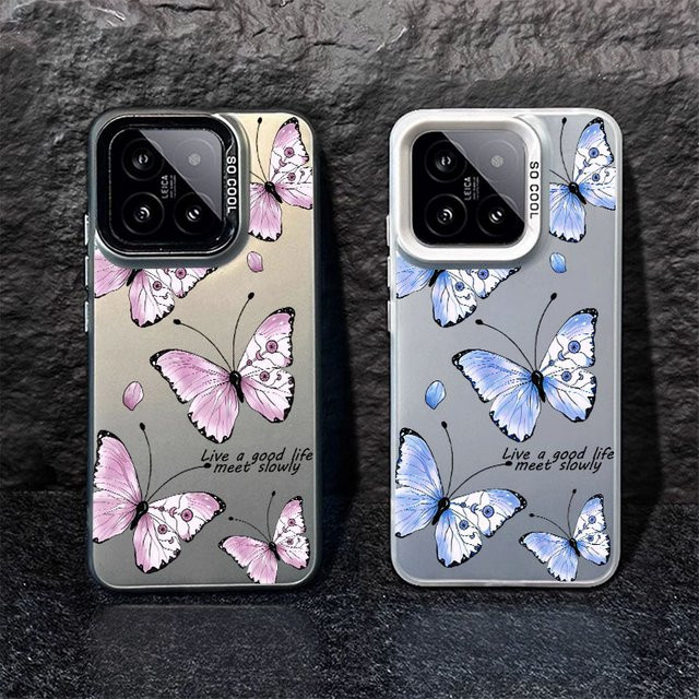 Handyhülle mit Schmetterlings-Design für Xiaomi 11 Pro Ultra bis 15, Laser-Effekt aus PC und TPU, Weiß/Mehrfarbig - Bild 1