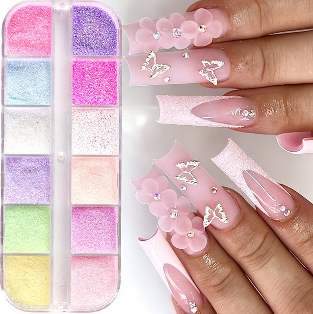 Full Beauty Nagelpuder, 12er-Set, schimmernd, Rosa/Blau/Weiß/Grün - Bild 1