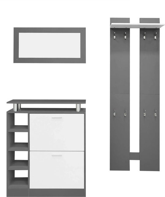 okwish GarderobenSet mit Spiegel und Schuhschrank in Weiß und Grau, B/T/H: 80 x 25 x 96,5 cm - Bild 1