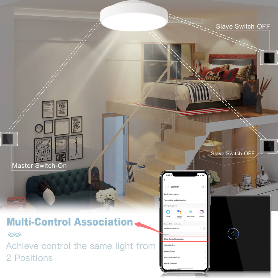 BSEED WIFI Smart-Lichtschalter mit Glaspanel in Weiß für Tuya Smart Life App, moderner WLAN-Wandschalter als 1/2/3-fach Ausführung - Bild 3