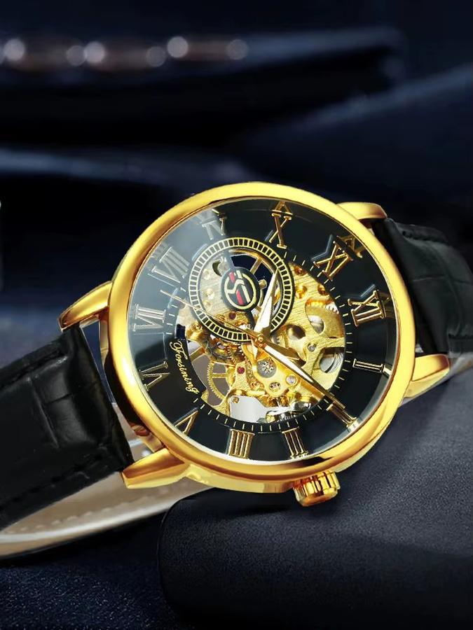 Forsining Armbanduhr, Handaufzug, Gold, Leder, Herren - Bild 7