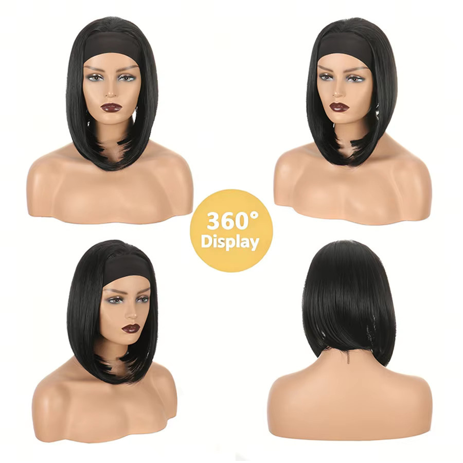WENYAN Bob-Stirnbandperücke, 12 Zoll, Schwarz, Synthetikhaar, Damen - Bild 4