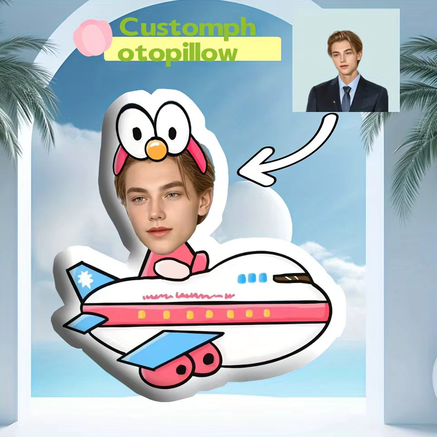 Personalisiertes Mini-Plüsch-Fotokissen in Flugzeugform mit individuellem Gesichtsdruck, mehrfarbig - Bild 2