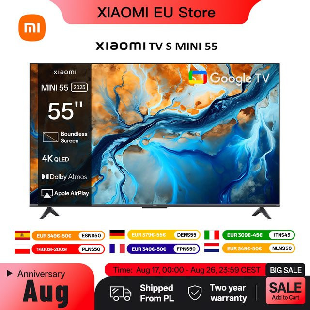 Xiaomi S Mini 55 Smart TV mit QD-Mini LED, 144 Hz, Dolby Vision IQ, Dolby Atmos und Google TV in Schwarz, 55 Zoll - Bild 1