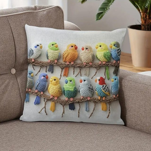 Dekorative Kissenhülle mit buntem Papagei-Motiv von Linda Home Decoration, weißer Plüschbezug, 45 x 45 cm - Bild 1