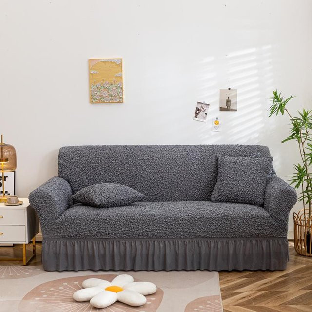 Yiran bag Dehnbarer Sofabezug mit Rock aus superweichem Blasenstoff, grau, für 1-Sitzer, Breite: 90-140 cm - Bild 1