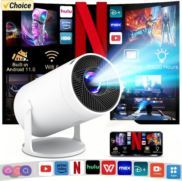 MAOHUTER Outdoor LED-Projektor in Weiß mit 4K UHD, WLAN und HD-Auflösung für Heimkino, Filme und Videospiele - Bild 1