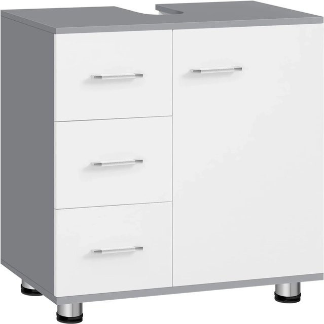 EUGAD Waschbeckenunterschrank in Eiche mit 3 Schubladen und 2 Fächern hinter einer Tür, freistehend und matt - Bild 1
