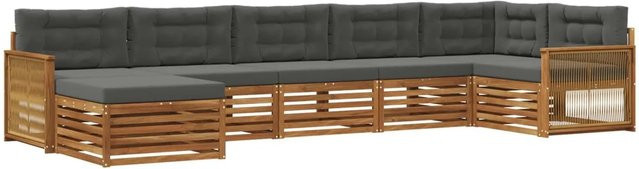 vidaXL Outdoor-Sofagarnitur L-Form aus Massivholz Akazie mit 7 Kissen in Anthrazit und Natur - Bild 1