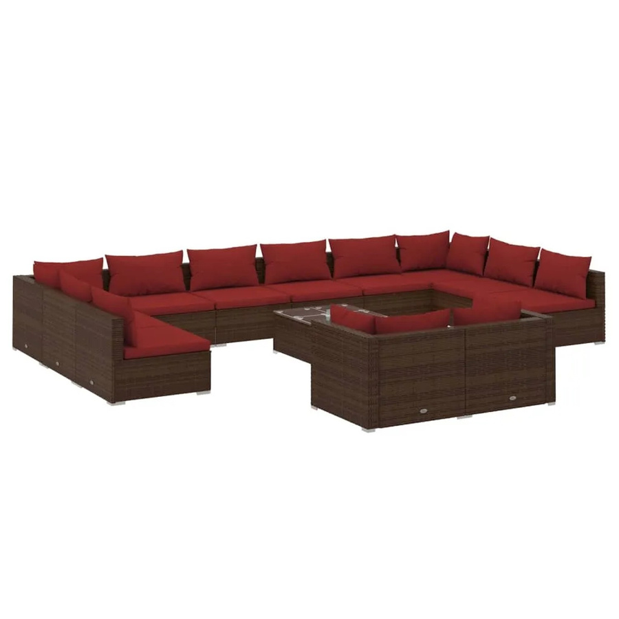 vidaXL 13-tlg. Garten-Lounge-Set in U-Form aus Polyrattan mit Kissen in Braun - Bild 2