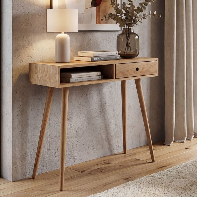 MCA Konsolentisch MCW-P55 aus Massiv-Holz mit Schublade, Eiche, B/T/H: 80 x 34 x 34 cm - Bild 1