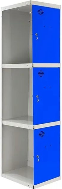 PROREGAL Spind AMEGO Anbaumodul mit 3 Abteilen, Schließfach Garderobe aus Metall, Grau-Blau, H x B x T: 180 x 30 x 50 cm - Bild 1