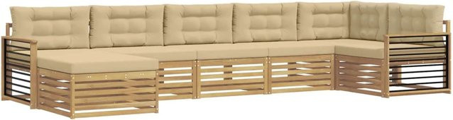 vidaXL Outdoor-Sofagarnitur aus massivem Akazienholz mit 7 Kissen in Weiß und Beige - Bild 1