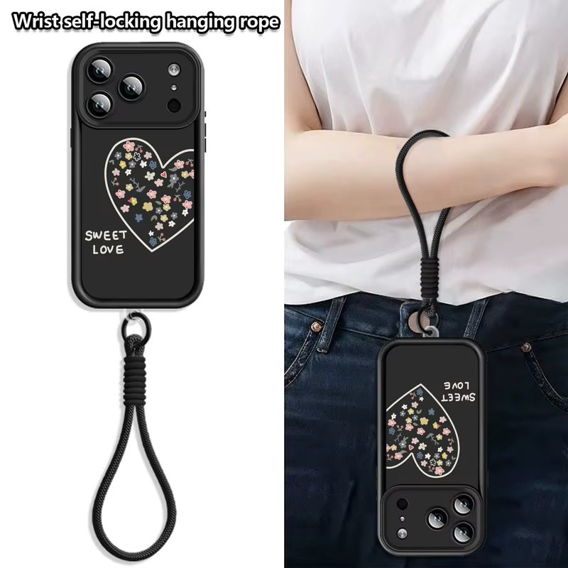 MOESOE Handyhülle mit Herzen Muster und Lanyard für iPhone, Farbe: Braun - Bild 2