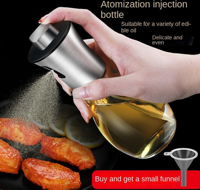 FSMHOME Multifunktions Öl Spray Flasche aus Glas für Kochen, Grillen und Heißluftfritteusen, Höhe: 16,5 cm, Durchmesser: 6,5 cm - Bild 1