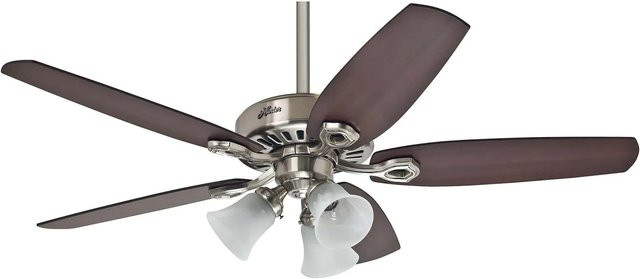 HUNTER FANS Deckenventilator Builder Plus in Nickel gebürstet mit Beleuchtung und Zugketten, Durchmesser: 132 cm - Bild 1