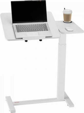 VEVOR Überbetttisch Beistelltisch in Weiß mit höhenverstellbarer und neigbarer Tischplatte, Rollbarer Laptoptisch mit Getränkehalter für Homeoffice und Schlafzimmer - Bild 1