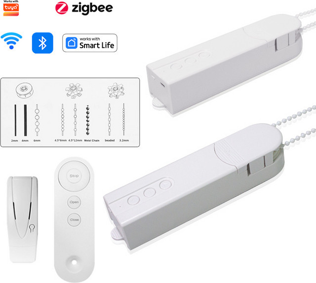 Tuya WiFi Smart Vorhangmotor mit Perlschnursteuerung in Weiß für App und Sprachsteuerung via Alexa und Google Home - Bild 1