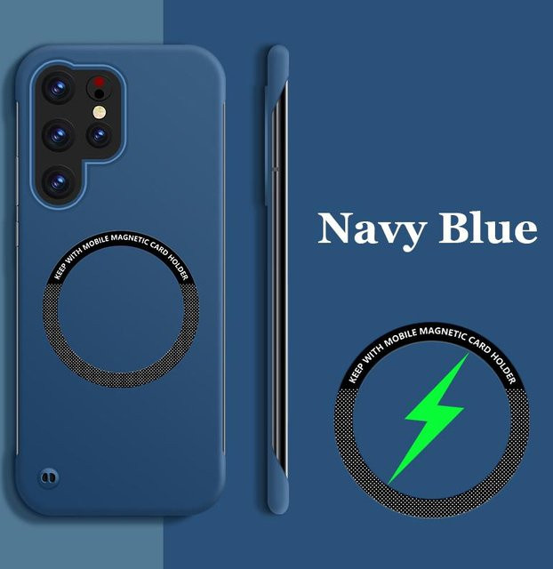 Ultradünne magnetische rahmenlose Schutzhülle für Samsung Galaxy S25 S24 S23 S22 S21 S20 Serie, stoßfeste Hart-PC Abdeckung mit kabellosem Laden, erhältlich in Schwarz, Gelb, Blau und Weiß - Bild 1