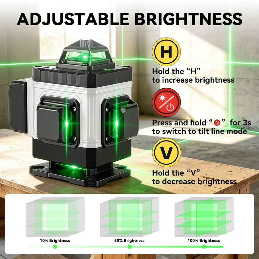 HGLINE Professionelles 16-Linien-Laser-Nivelliergerät mit APP-Fernbedienung, selbstnivellierend, 360 Grad horizontale und vertikale Laserwaage - Bild 4