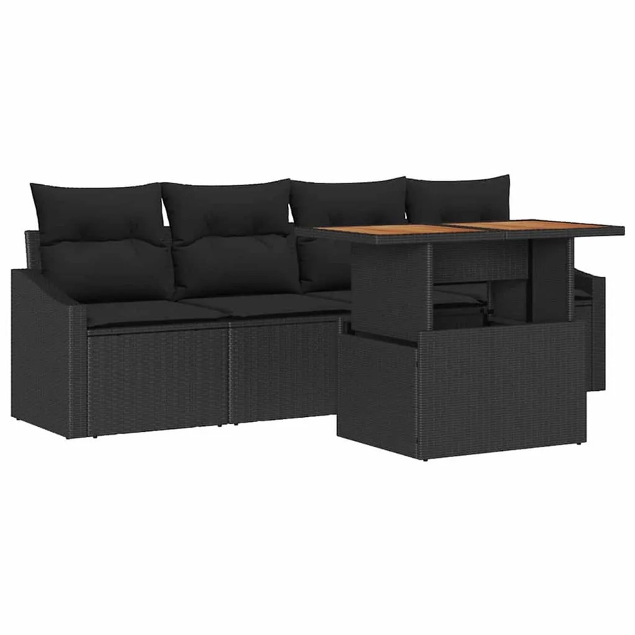 vidaXL 5-teilige Garten-Sofagarnitur aus Poly Rattan mit Kissen in Schwarz - Bild 2